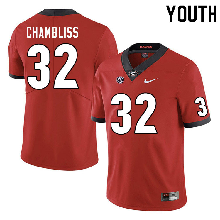 Georgia Bulldogs Youth Chaz Chambliss #32 Red Stitched College UGA Football Jersey 23WP017OO